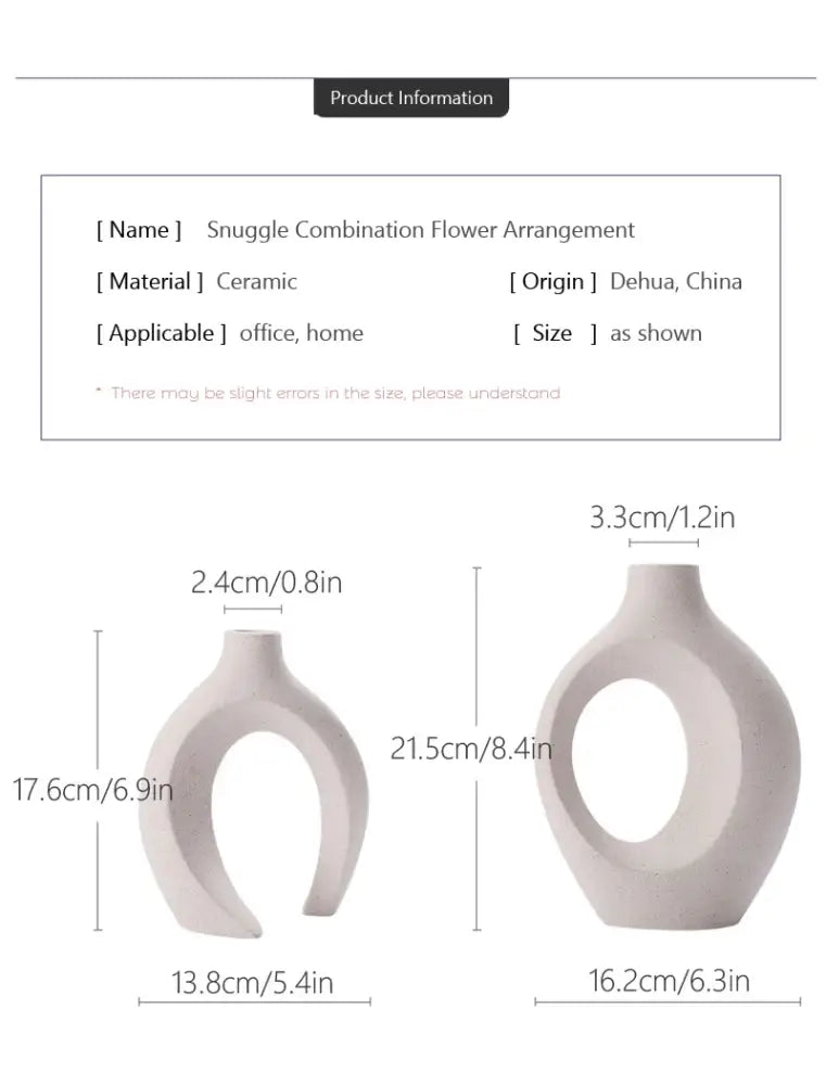 DecorBites large 21cm ceramic vase with a smooth matte off-white finish and asymmetrical oval cutout for home decor