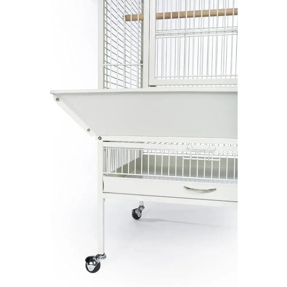 Decorbites™ large chalk white bird cage made of metal with wheeled stand and drawer for decorative use
