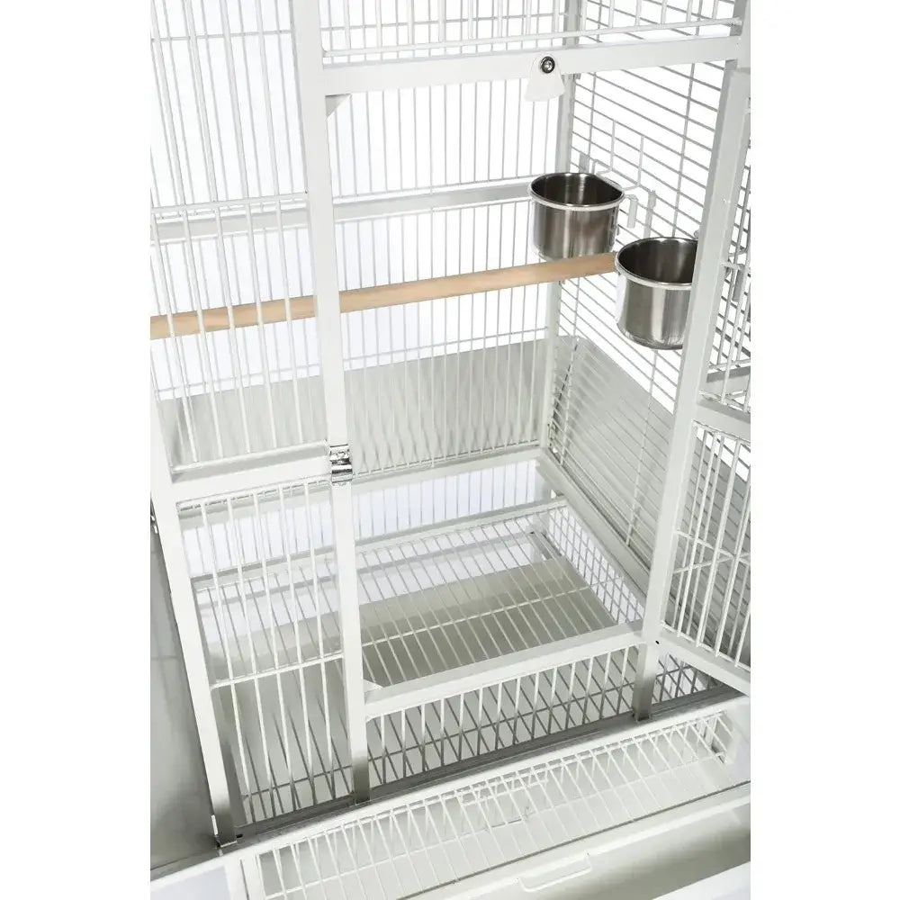 Decorbites™ large chalk white bird cage with white metal frame wooden perch and stainless steel food bowls