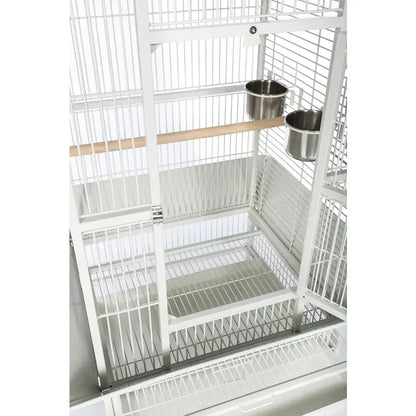 Decorbites™ large chalk white bird cage with white metal frame wooden perch and stainless steel food bowls