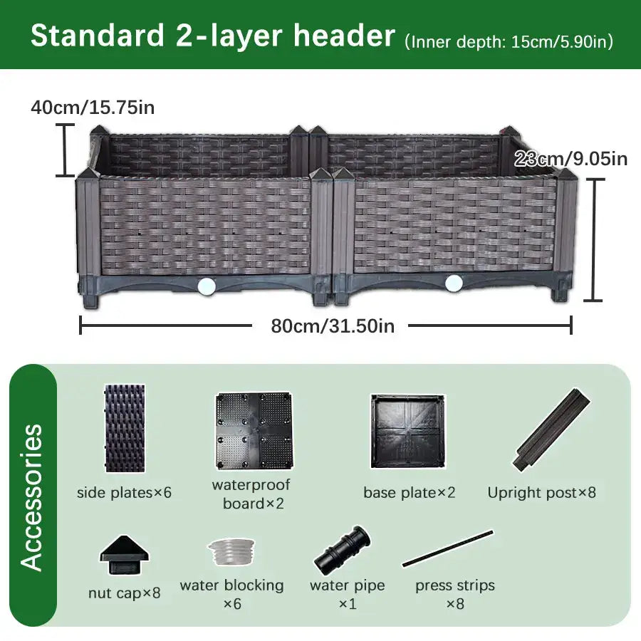 Dark gray woven plastic DecorBites™ large flower pot with two-layer header design for indoor and outdoor gardening