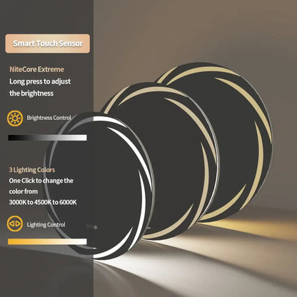 Decorbites™ led backlit round bathroom vanity mirror with black circular smart touch sensor and adjustable brightness