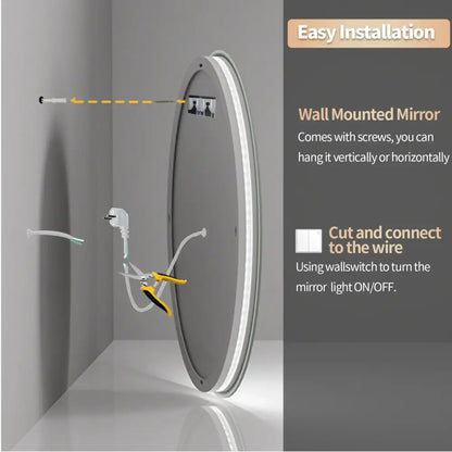 Decorbites™ led backlit round bathroom vanity mirror with circular sleek design and soft white edge lighting
