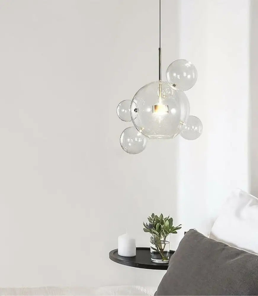 Decorbites™ clear glass bubble ball chandelier with five spherical orbs and central bulb perfect for living room decor led lighting
