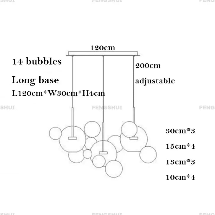Modern minimalist decor led bubble ball chandelier with 14 glass bubbles for living room and dining spaces