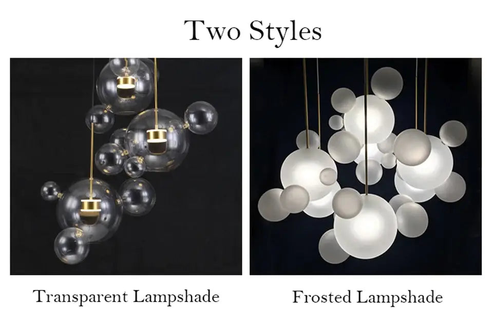Modern decor led bubble ball chandelier with clear glass spheres and gold-toned fixtures for living room lighting