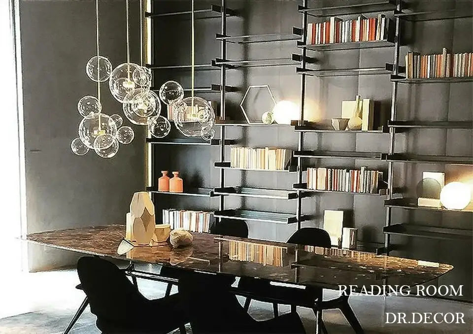 Modern decor led bubble ball chandelier with clear glass spherical bulbs suspended by metallic cords for living room