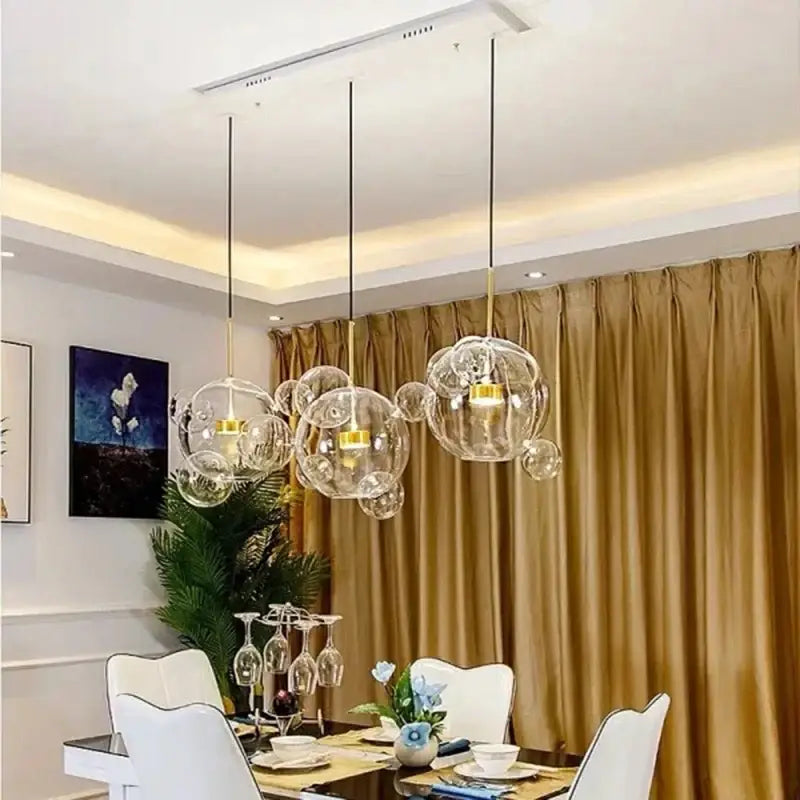 Modern decor led bubble ball chandelier with glass bubbles and gold accents for living room or home dining