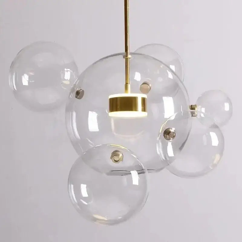 Modern glass bubble ball chandelier with gold-toned metal accents and central light for living room decor led lighting