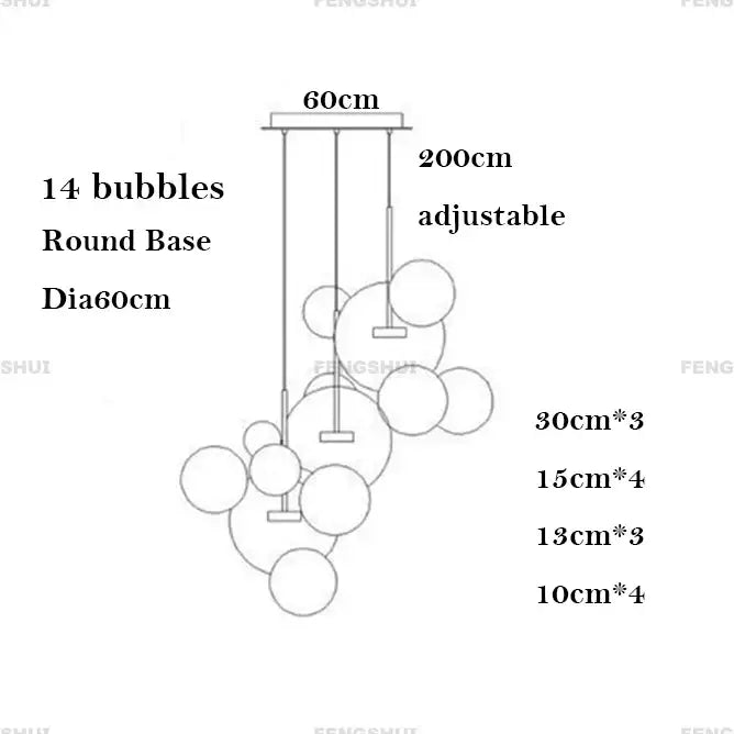 Modern decorbites™ led bubble ball chandelier with round base and adjustable spheres for living room or dining use