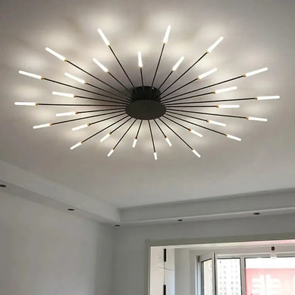 Modern black metal DecorBites™ LED ceiling chandelier light with multiple glowing white LED rods in Nordic design