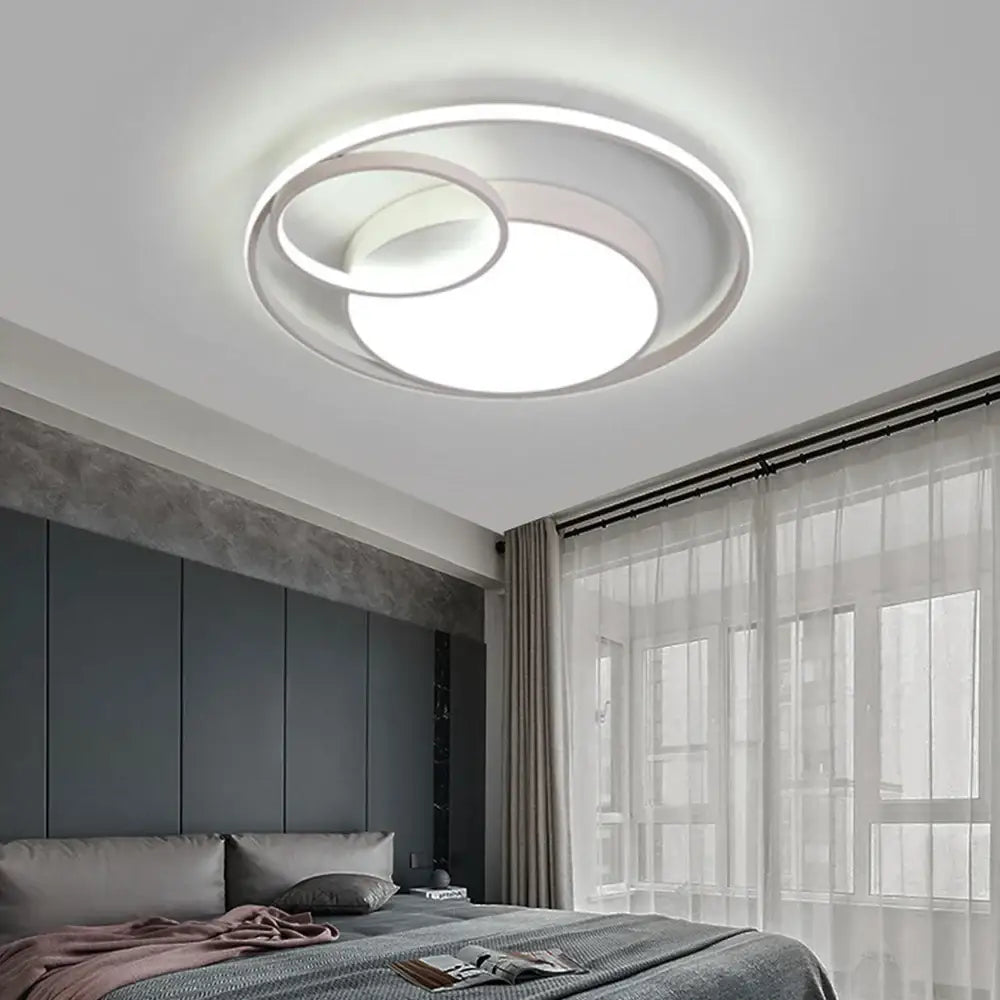Decorbites™ modern white circular ceiling light with concentric ring design featuring high color rendering and energy-saving led