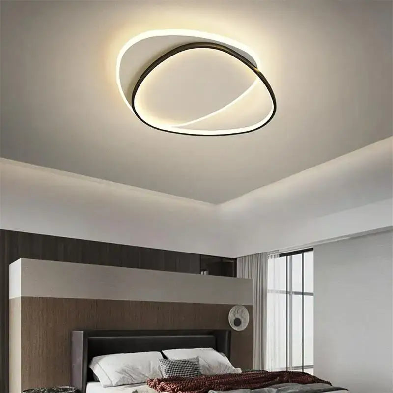 Modern DecorBites LED ceiling lights with a sleek black frame and glowing white LED ring for bedroom and living room use