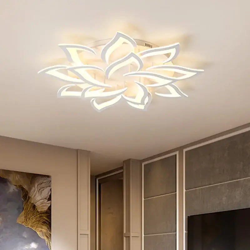 White decorbites led ceiling lights featuring a sleek lotus flower design ideal for dining living and bedroom lighting