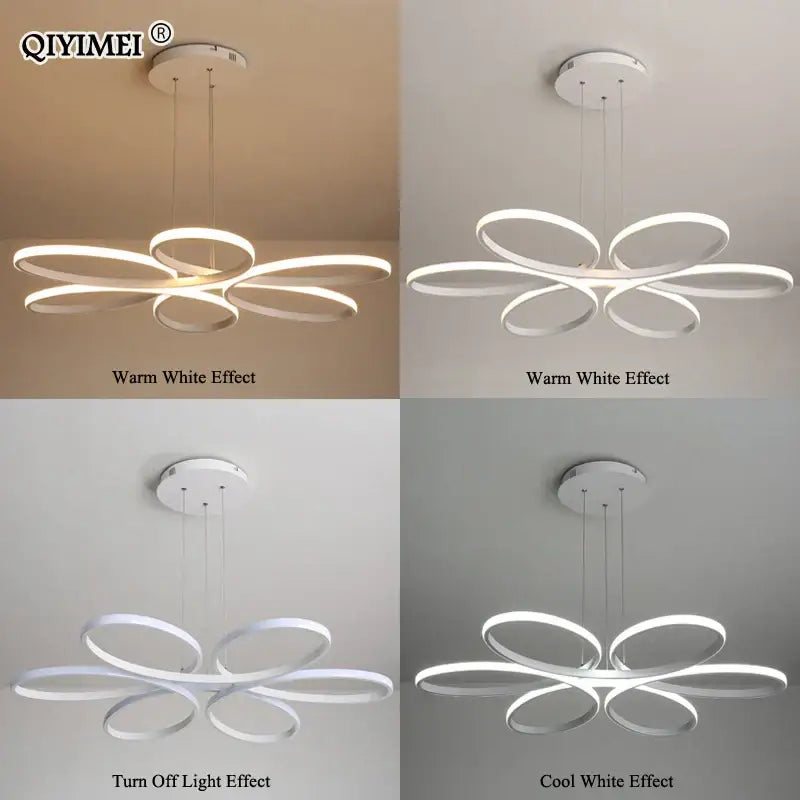 White decorbites led ceiling light with modern flower-like design and sleek curved rings for living room and bedroom decor
