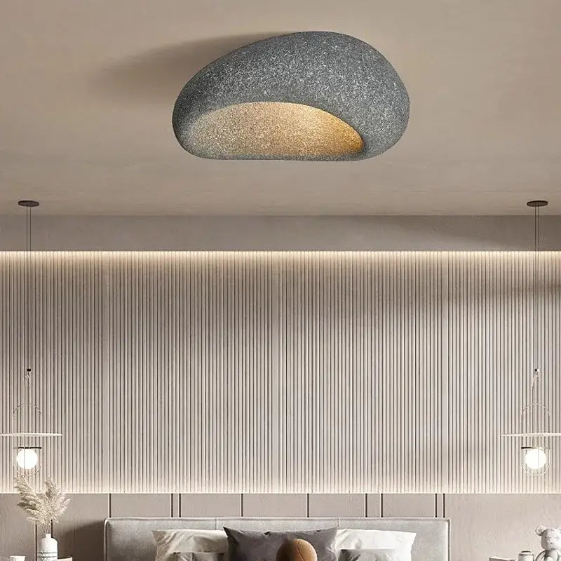 Gray textured stone-shaped decorbites led ceiling light with warm golden glow for indoor bedroom living room decor
