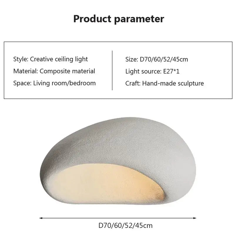 A modern decorbites led ceiling light with smooth gray composite stone exterior and warm beige glow for indoor decor
