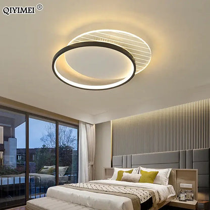 Modern decorbites led ceiling light with sleek black ring and warm white illumination for living room and bedroom