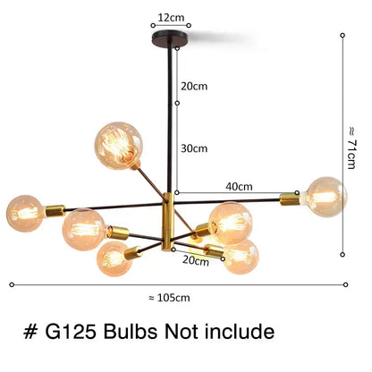 Modern industrial iron chandelier with black rod brass accents six amber g125 bulbs decorbites led ceiling lights