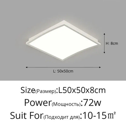 Modern white square DecorBites LED ceiling lights with minimalist design and precise dimensions for living spaces