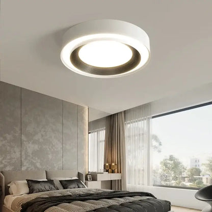 DecorBites™ modern led ceiling lights with white outer ring and metallic inner accent emitting bright illumination