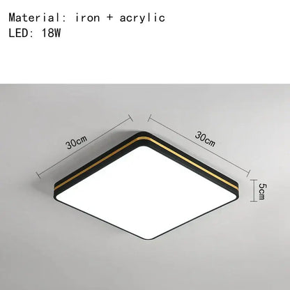 Decorbites led ceiling light featuring a modern black iron and acrylic frame with thin gold trim ceiling light