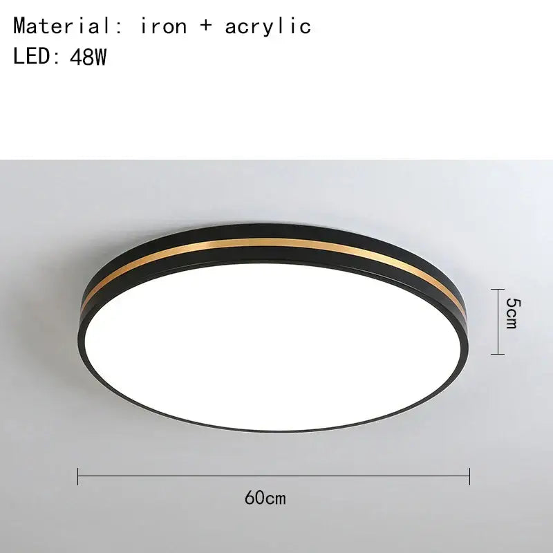 Black and gold circular decorbites led ceiling light with iron and acrylic construction for modern interiors