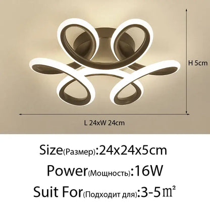 Modern DecorBites LED ceiling lights with sleek white and dark metallic intertwined rings for home living room illumination