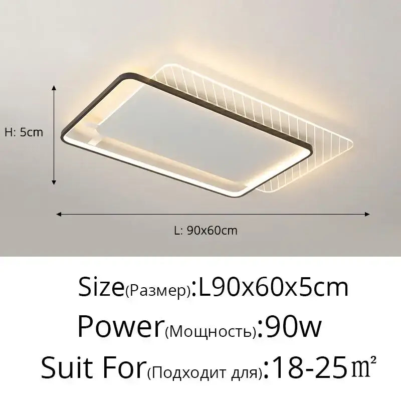 Modern rectangular decorbites led ceiling light with sleek black frame and white glowing led strip for warm home ambiance