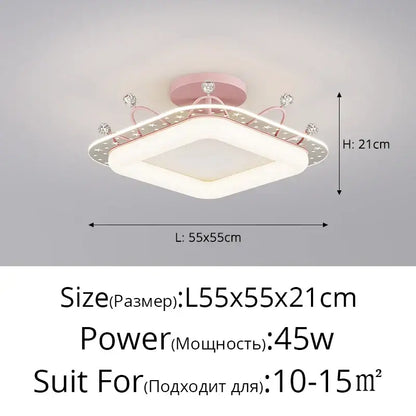 Pink princess-themed decorbites led ceiling lights with crystal accents and square design for bedroom and study lighting