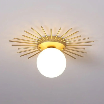 Gold sunburst decorbites led ceiling light with frosted glass globe for modern nordic hallway and locker room decor