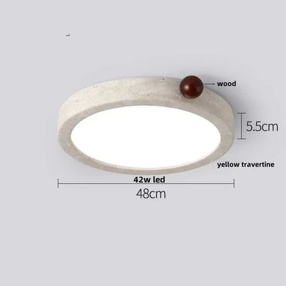 Decorbites led ceiling modern nordic white stone plafond lamp with textured yellow travertine frame and dark wood sphere accent