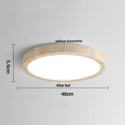 Circular decorbites led ceiling light with textured yellow travertine frame and bright white led panel modern nordic design