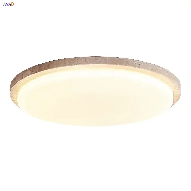 DecorBites LED ceiling light with warm diffused glow and textured white stone frame for modern Nordic interiors