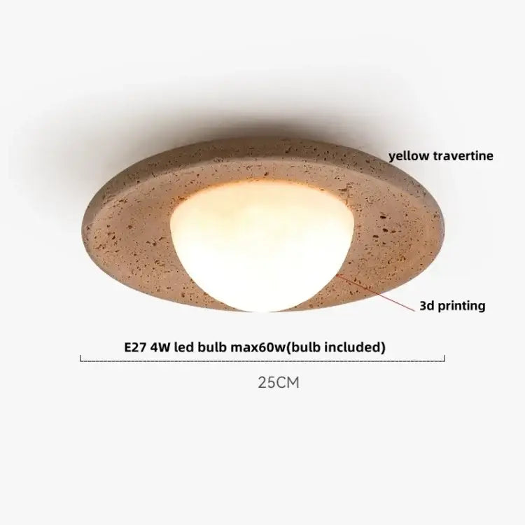Decorbites led ceiling light modern style recessed warm glow with oval yellow travertine frame and frosted glass diffuser