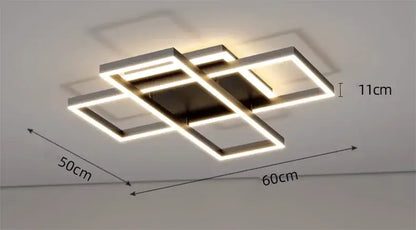 Modern decorbites led ceiling light with intersecting rectangular frames, metallic finish, warm white led illumination