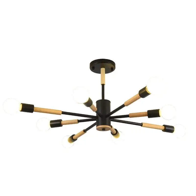 Black and wood-toned decorbites led ceiling lights with eight frosted bulbs for modern livingroom and bedroom