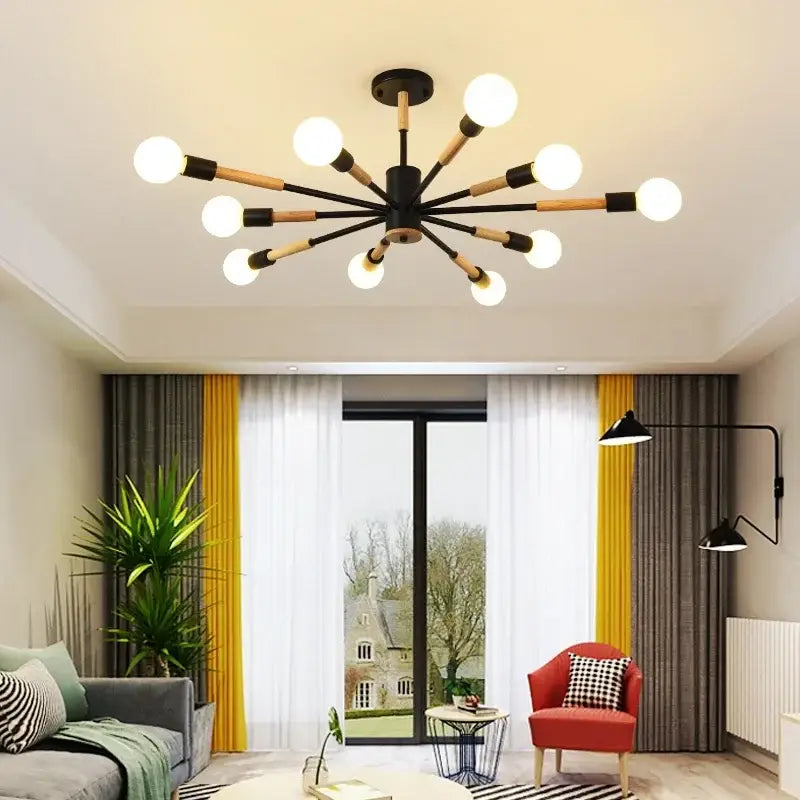 Black and wood-toned DecorBites LED ceiling lights with multiple spherical bulbs for modern livingroom and bedroom