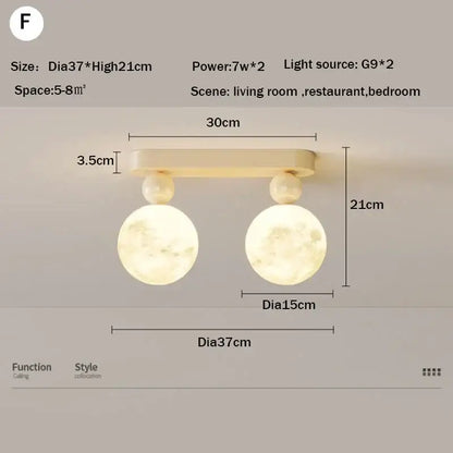 Cream-colored decorbites led ceiling moon wall lamp with two textured spherical bulbs on a sleek horizontal bar