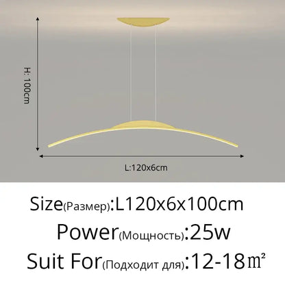 Decorbites led ceiling pendant lamp with curved gold finish and minimalist design height adjustable for home decor