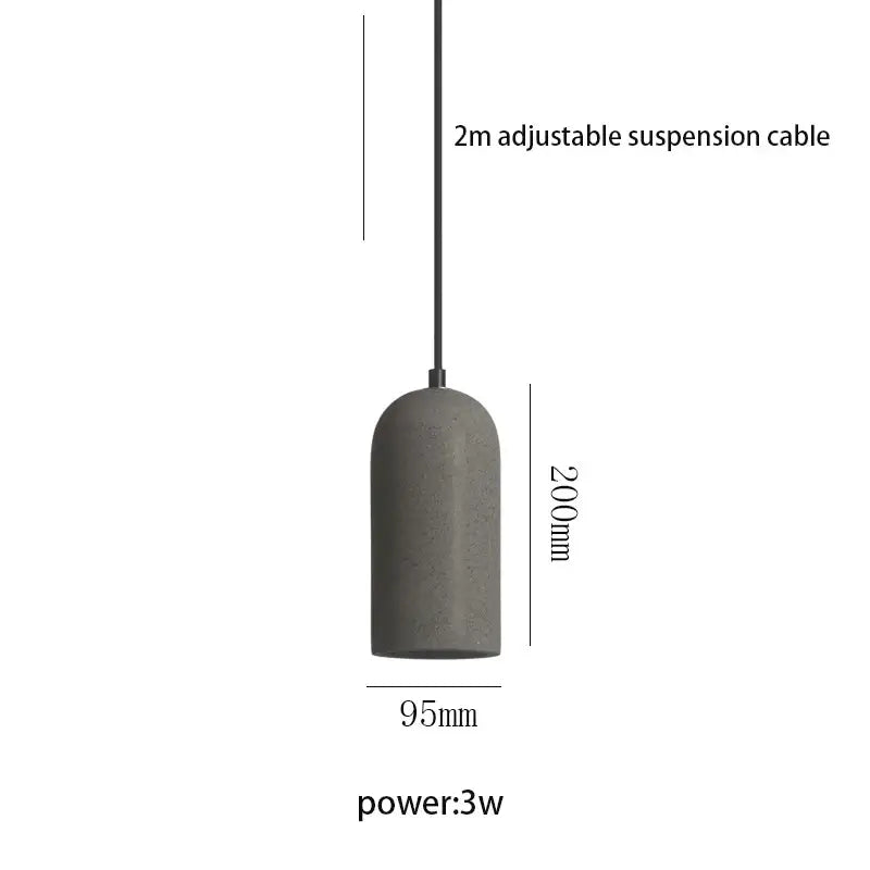 Gray concrete pendant light with cylindrical design and black cable in decorbites led cement chandelier for bedroom
