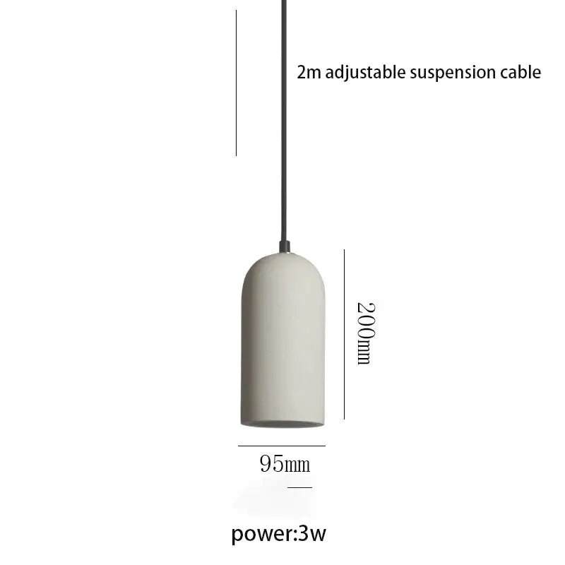 Minimalist off-white cylindrical decorbites led cement chandelier with matte finish and black suspension cable for bedroom