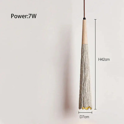 Minimalist decorbites led cement cream pendant lamp with wooden top and golden fringe for bedroom and bar lighting
