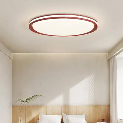 Modern circular decorbites led chandelier with warm white center and sleek red metallic rim for living room lighting