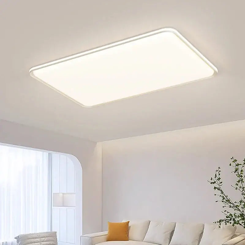 Modern rectangular decorbites led chandelier with sleek white frame and soft diffused illumination for living spaces