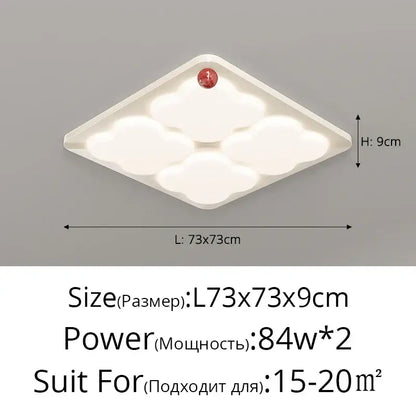 White diamond shaped decorbites led chandelier ceiling light with cloud motifs and red accent for bedroom and hallway