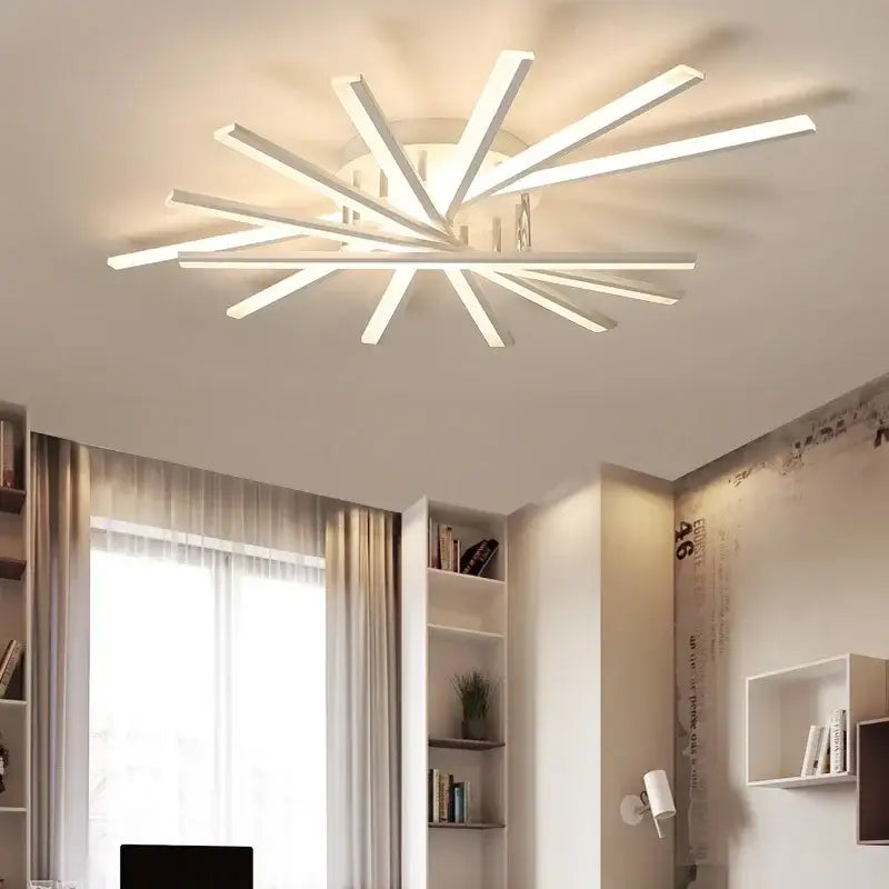 Modern white aluminum decorbites led chandelier with sleek starburst arms for living room bedroom dining study lighting
