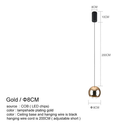 Gold-plated spherical decorbites led chandelier with black ceiling base and wire for bedroom kitchen study use