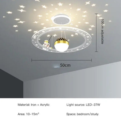 Decorbites led chandelier featuring an adjustable gold astronaut fishing design in acrylic ring for boys room lighting
