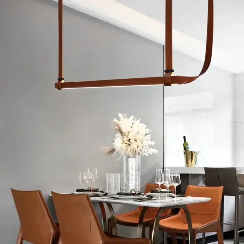 Brown leather strap pendant light with sleek modern design in decorbites led chandelier for dining room kitchen use